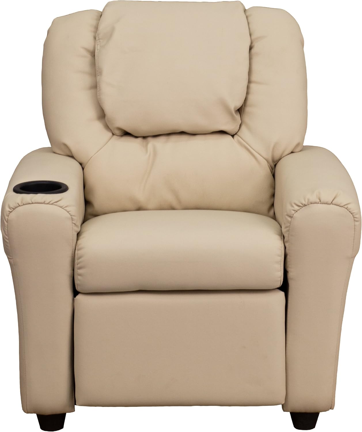 Flash Furniture Vana LeatherSoft Kids Recliner with Cup Holder, Headrest, and Safety Recline, Contemporary Reclining Chair for Kids, Supports up to 90 lbs., Brown | Manual Recline, Padded Seat and Back, Child-Friendly Design, Safety Recline Feature