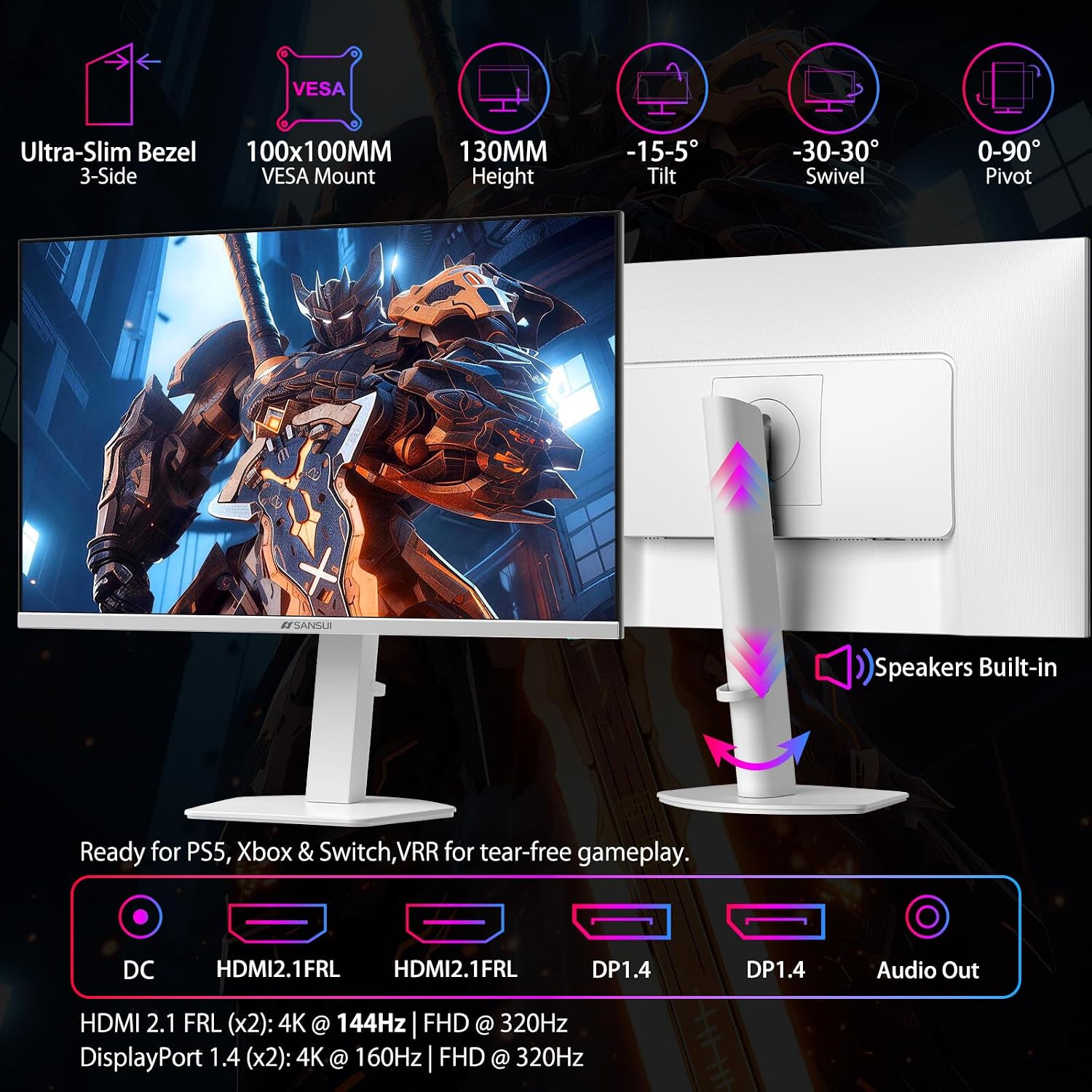 SANSUI 32 Inch Curved 240Hz Gaming Monitor High Refresh Rate, FHD 1080P | Gaming PC Monitor HDMI DP1.4, 1500R Curvature, 1Ms MPRT, HDR,Metal Stand,VESA Compatible(DP Cable Incl.)