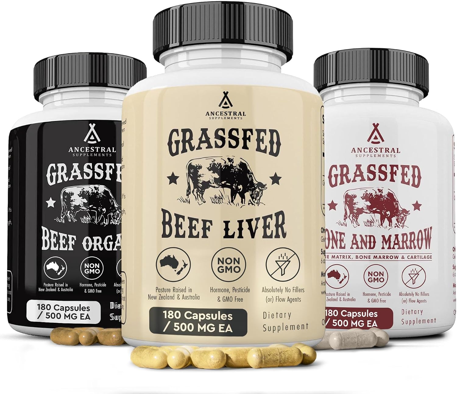 Ancestral Supplements Beef Liver Support Capsules, Iron & Energy, 180 Ct | Freeze-dried, Non-GMO Liver Rich in Heme Iron, Vitamin A & B12; Grass-fed, Desiccated, Vital Liver Support, Natural Liver