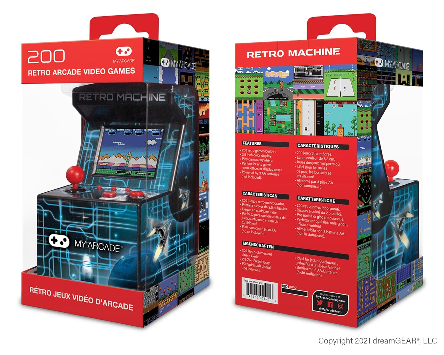 My Arcade Retro Machine Playable Mini Arcade: 200 Retro Style Games Built In, 5.75 Inch Tall, Powered by AA Batteries, 2.5 Inch Color Display, Speaker