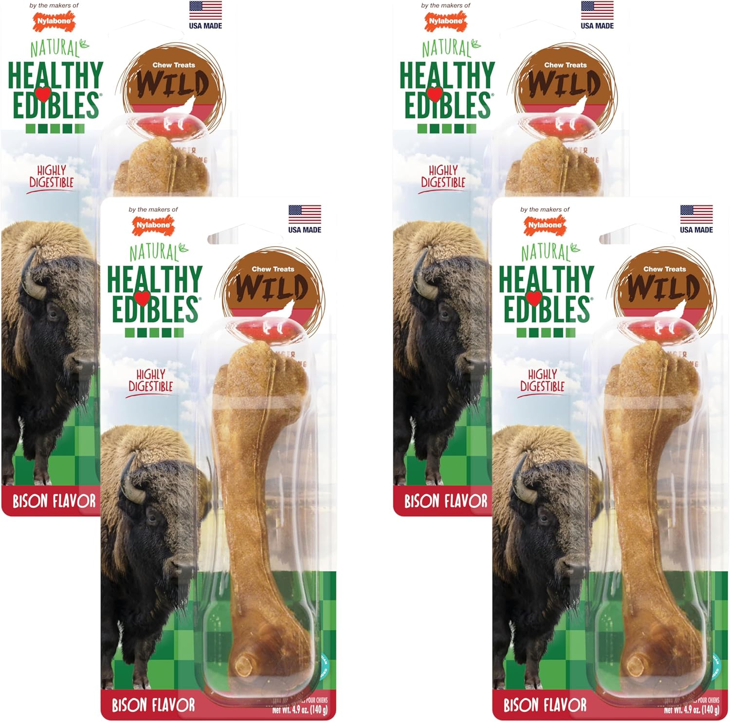 Nylabone Healthy Edibles Wild Dog Treats, Venison Flavor, Large | Natural dog chew bones, made in USA, highly digestible dog chews, long lasting chews for large dogs up to 50 lbs