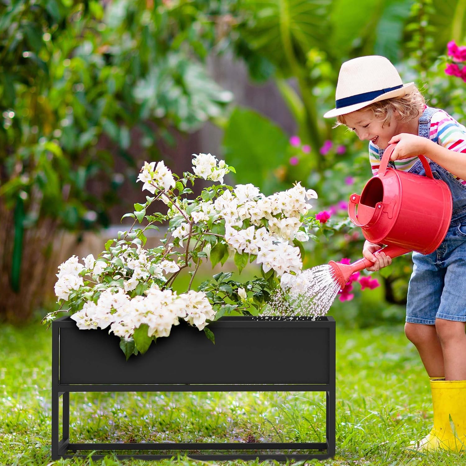 Cocoyard Metal Elevated Planter Box - 28" Raised Garden Bed with Legs for Indoor and Outdoor - Tall Rectangle Planter with Felt Liner