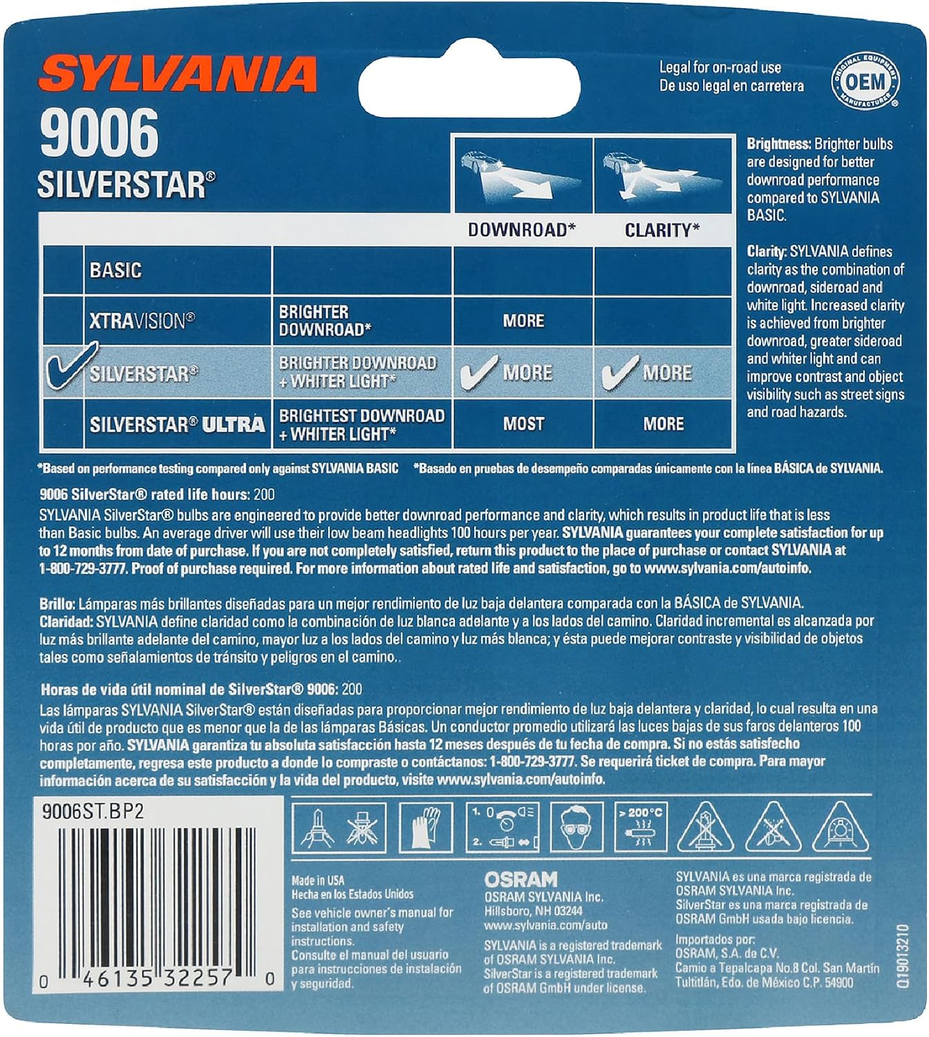 SYLVANIA - 9006 SilverStar - High Performance Halogen Headlight Bulb, High Beam, Low Beam and Fog Replacement Bulb