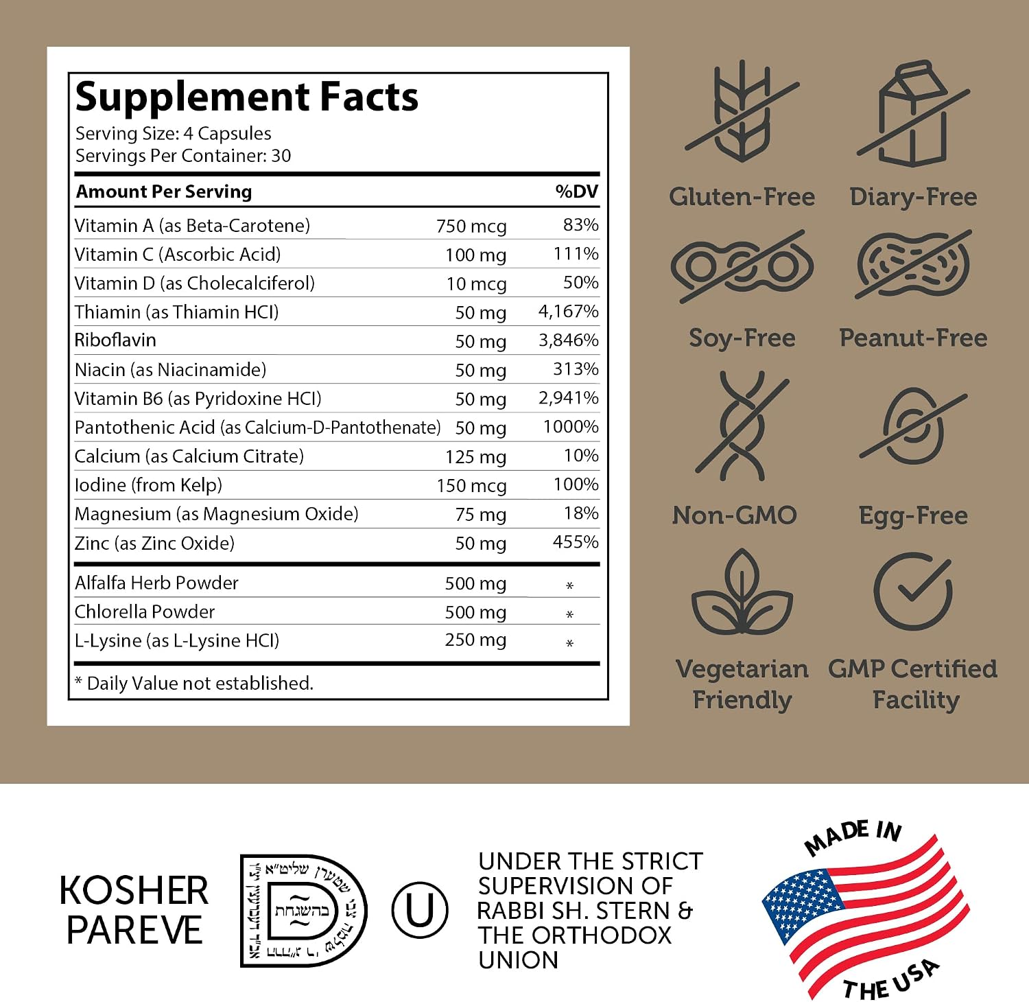 Zahler - Height Factor Healthy Growth Support Vitamin & Mineral Capsules (120 Count) - Kosher Height & Growth Supplement for Kids