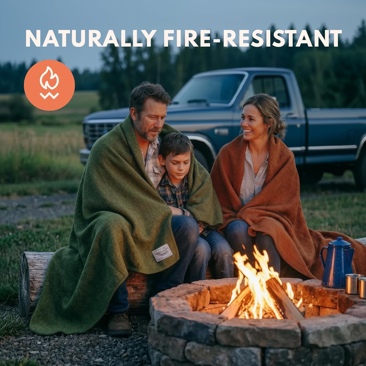 Woolly Mammoth Woolen Company Merino Wool Blanket, 66" x 90" Moss | Temperature Regulating - Fire-Resistant - Warm Camping Blanket for Car Emergency Kits, Picnics, Summer Festivals and Stadiums