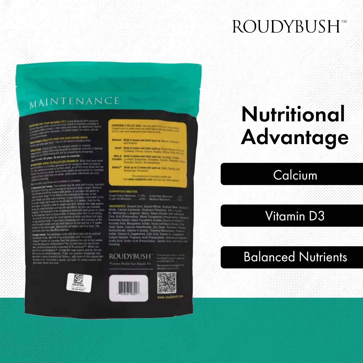 RoudyBush Daily Maintenance Food for Birds - Scientifically Formulated Bird Feed - Bird Food Pellets w/Corn, Wheat, Soy & More - Nutritious & Healthy Feed for Birds (Mini, 44oz)