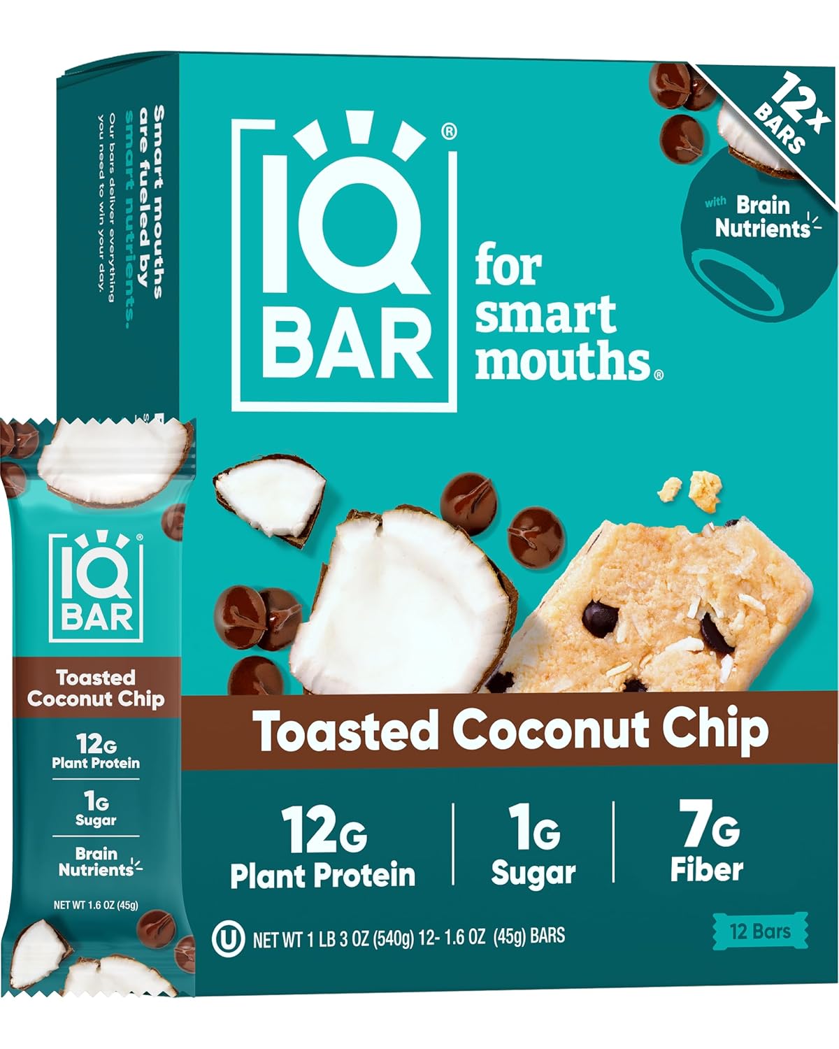 IQBAR Clean Protein Bars, Low Sugar Keto, Banana Nut 12-Count