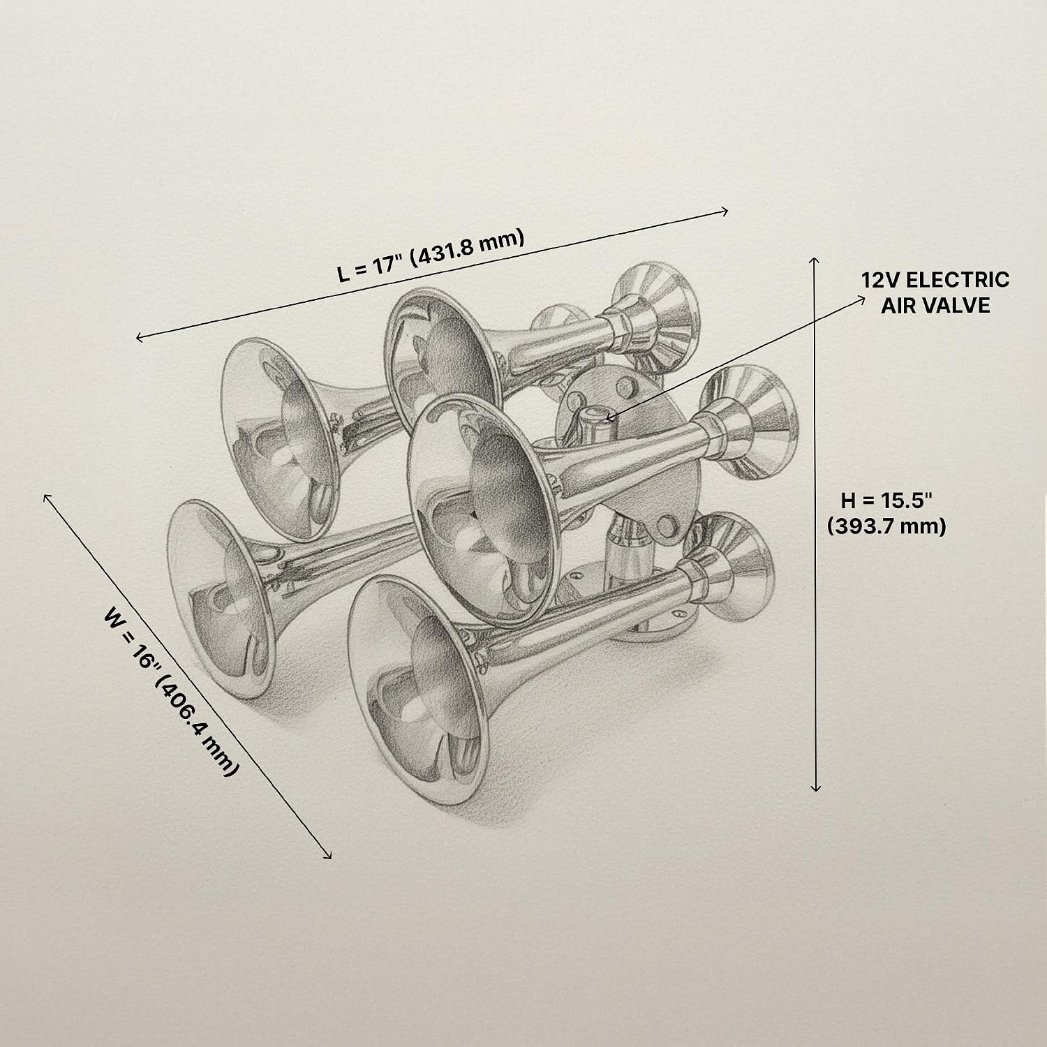 Hornblasters Admiral Chrome 5-Bell 12/24 Volt Train Horn