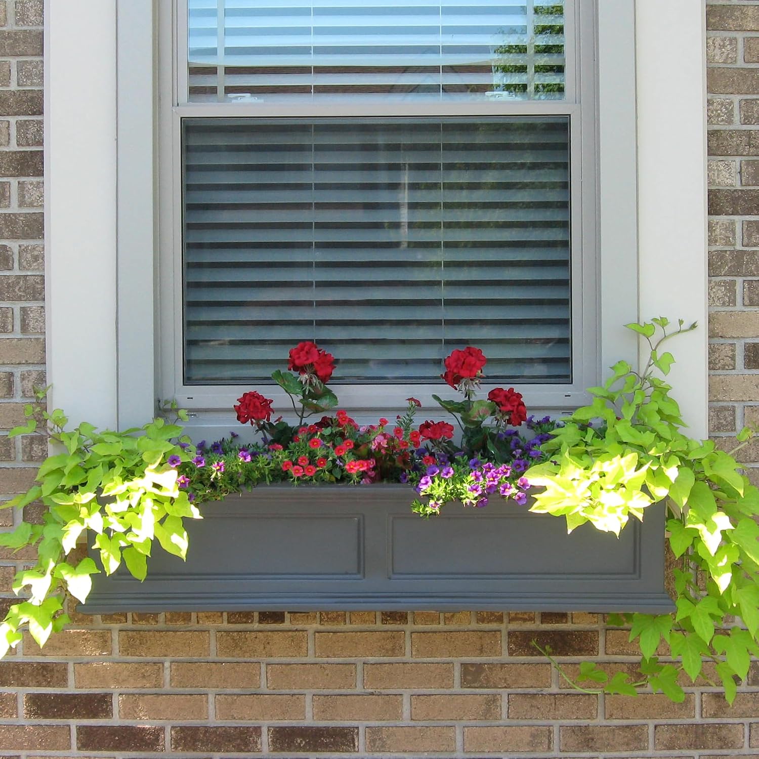 Mayne Fairfield 48in Self-Watering Rectangular Window Box Planter, Black | Self-watering, All season, Fade resistant, Mounting brackets included, Built-in overflow, 15-year warranty