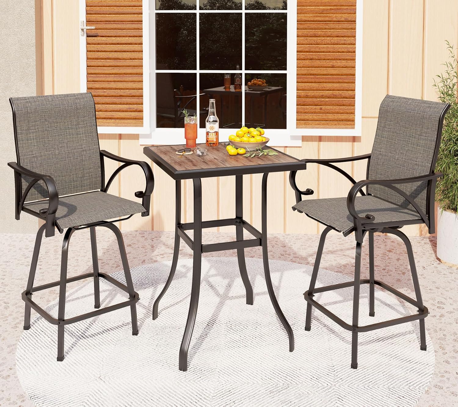 PHI VILLA Bar Height Patio Table and Chairs Set for 2