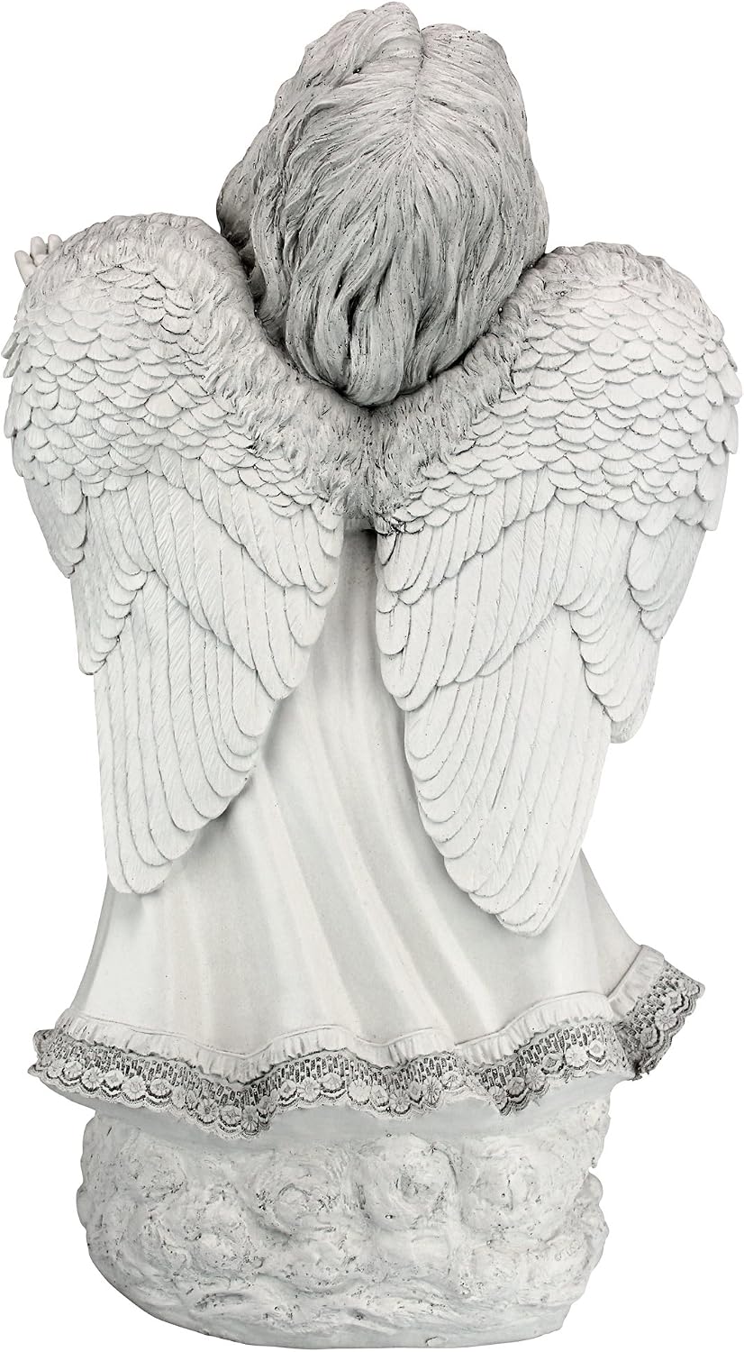 Design Toscano In Grace Girl Child Angel Memorial Indoor/Outdoor Garden Statue, 14 inches wide, 24 inches tall, Cast Stone Resin, Antique Stone Finish