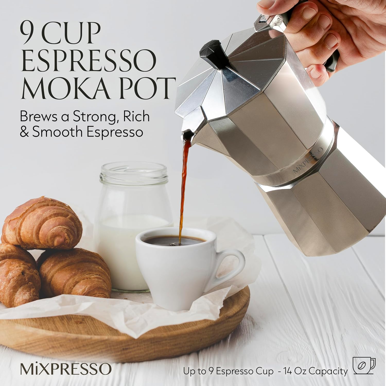 Mixpresso 3 Cup Moka Pot Stovetop Espresso Maker, Italian Cuban Coffee Pot