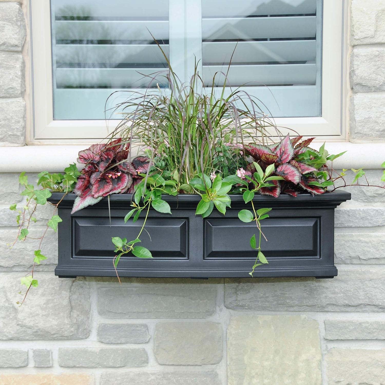 Mayne Nantucket 36in Self-Watering Rectangular Window Box Planter, White | Self-watering, All season, Fade resistant, Mounting brackets included, Built-in overflow, 15-year warranty