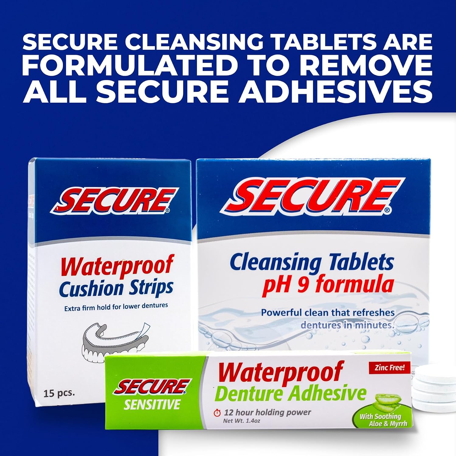 Secure Denture Adhesive Cream, Zinc Free Denture Glue, 1.4 oz | Waterproof Seal - Food Grade Ingredients - Less Adhesive, More Hold - Tube Lasts Up to 8 Weeks