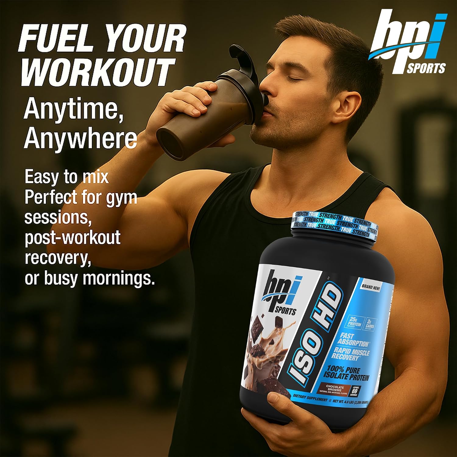 BPI Sports ISO HD Isolate Protein Powder – 100% Whey Isolate, Protein Powder for Muscle Gain - Chocolate Brownie, 5.4 Pounds - 69 Servings
