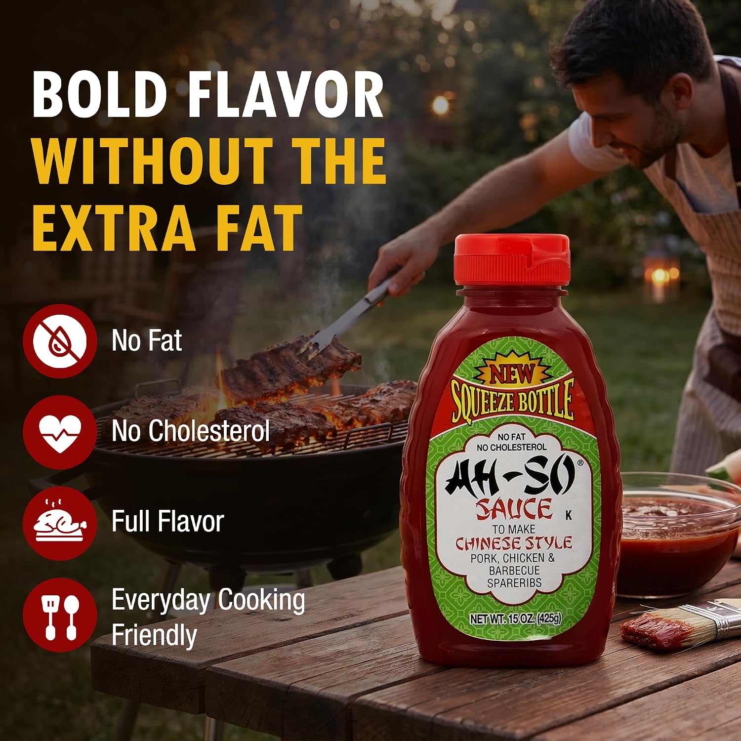 Ah-So Chinese-Style BBQ Sauce, Red Rib 15 oz Squeeze Bottle – Sweet & Tangy Spare Rib Marinade and Glaze for Pork, Chicken & Wings; Classic Takeout Flavor, Ready to Use.