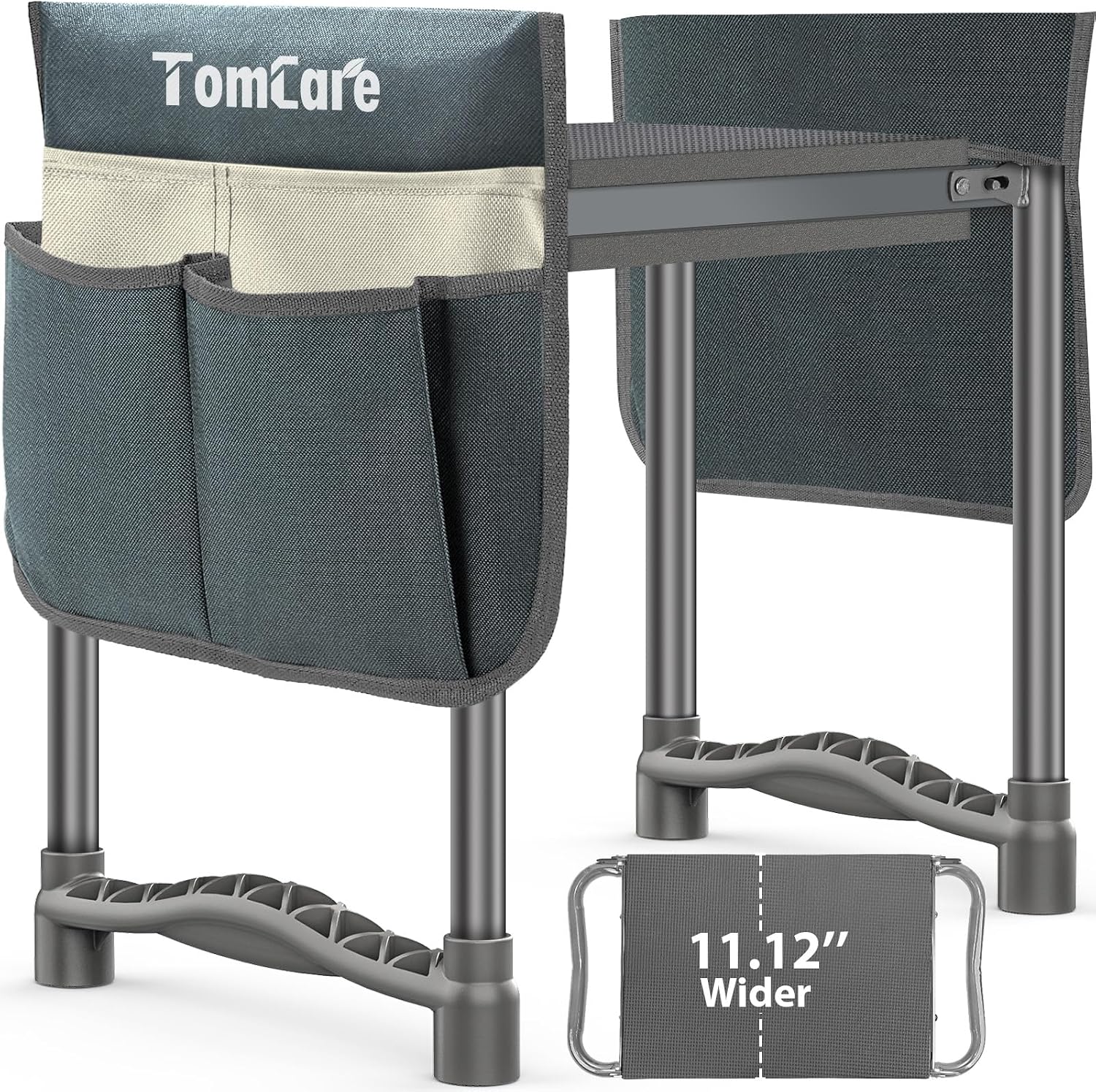 TomCare Garden Kneeler and Seat, 11.12" Kneeling Pad Sturdy Garden Bench | Heavy Duty Garden Stool, 450 lbs Load Capacity, 2 Tool Pouches, Foldable Design, Gardening Gift for Women, Men and Gardeners