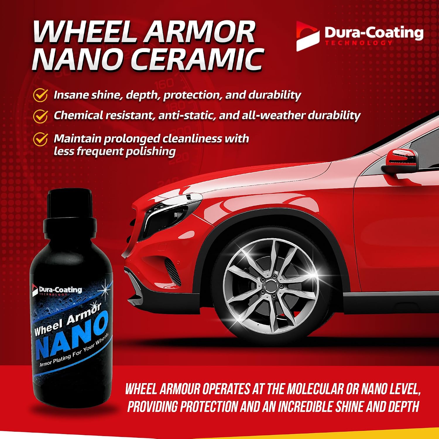 Dura-Coating Wheel Armor Nano Coating - Ceramic Coating Spray for Car Wheels, Metal, Paint, Plastic & Glass - Detailing Spray Repels Water, Dirt