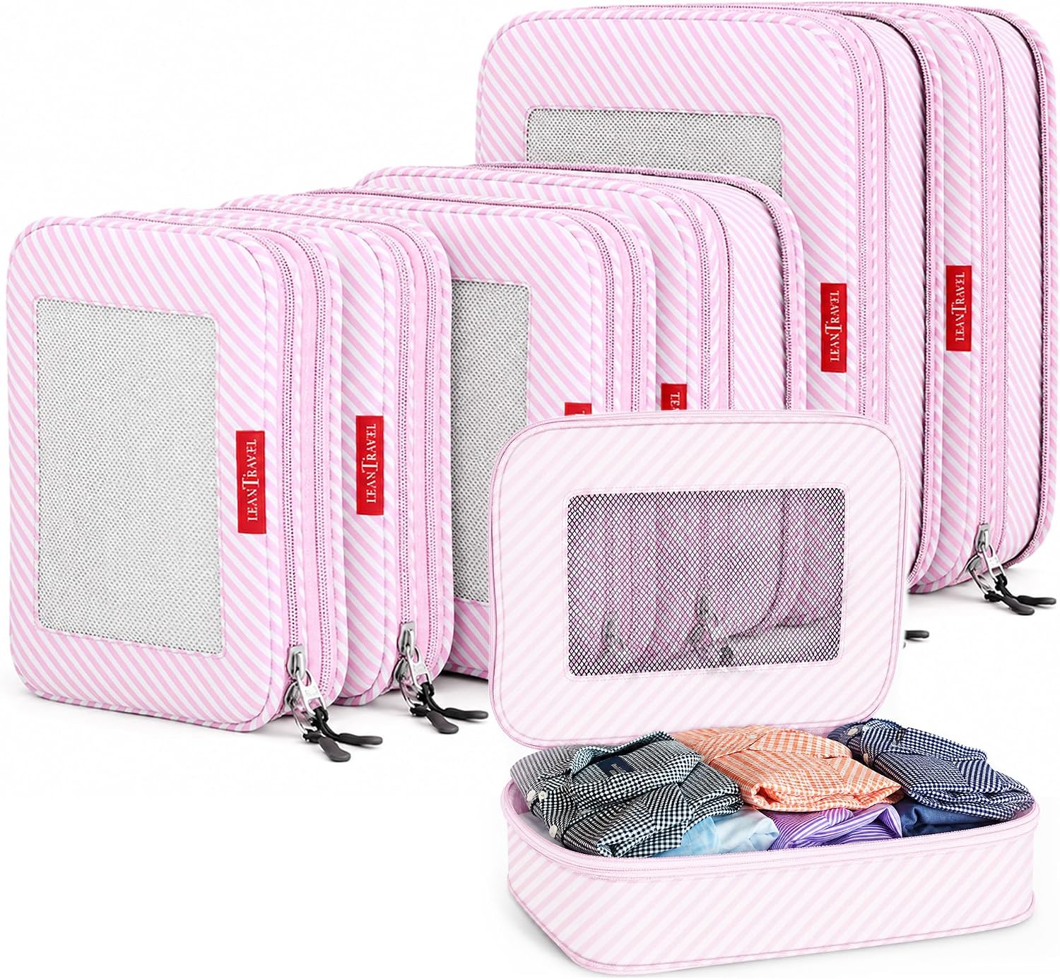 LeanTravel Premium Compression Packing Cubes for Travel - Suitcase Organizer Bags with Double Zipper & Breathable Mesh Panel - Space Saving Carry On Luggage Essentials (6-Pack, Grey)