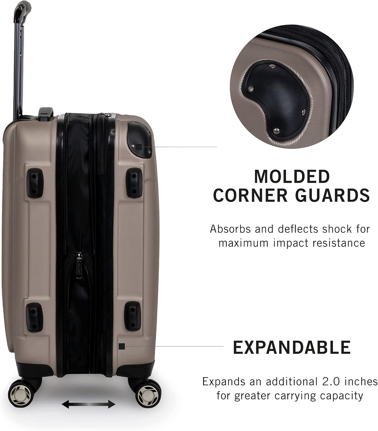 Kenneth Cole REACTION Renegade Luggage Expandable 8-Wheel Spinner Lightweight Hardside Suitcase, Champagne, 20-Inch Carry On