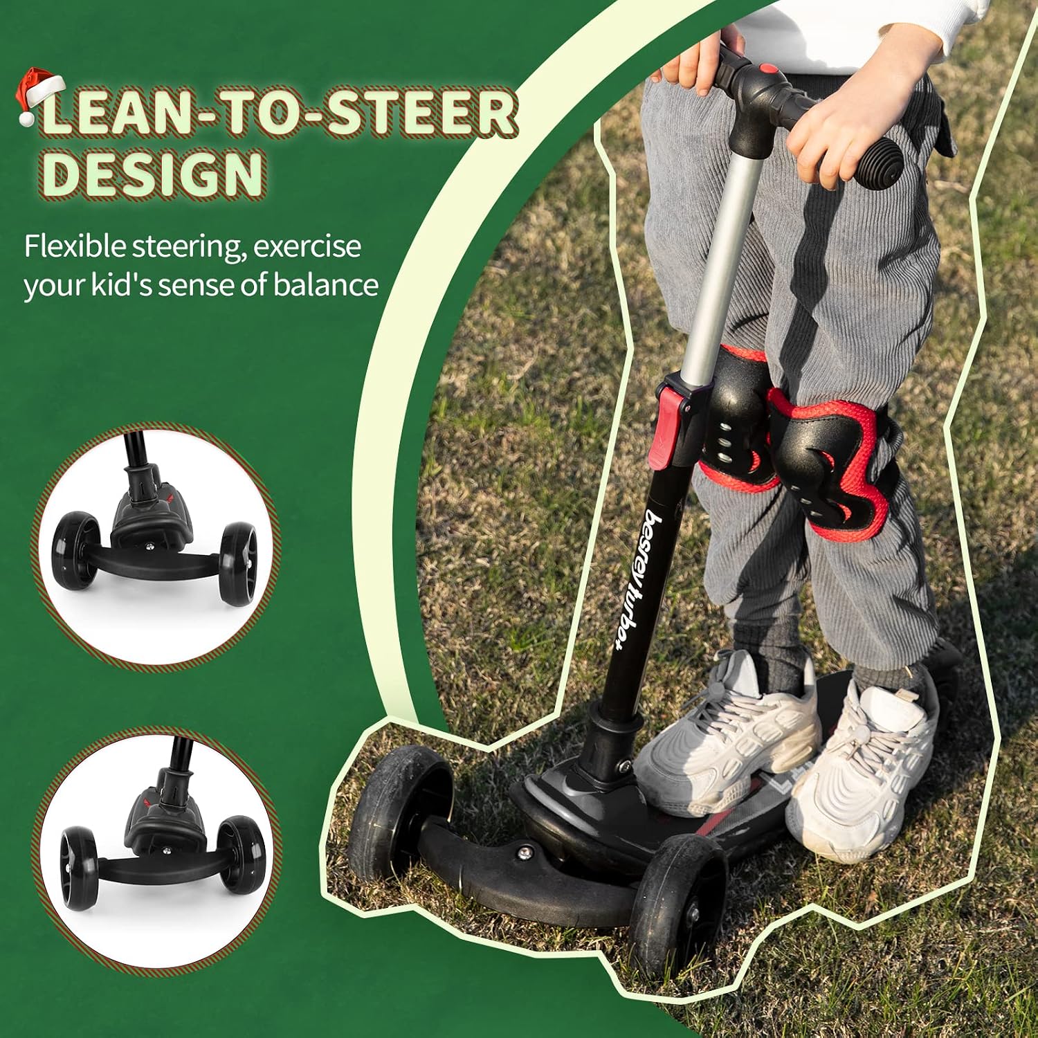 besrey 3 Wheel Scooter for Kids Ages 3-10 with 4 Adjustable Height