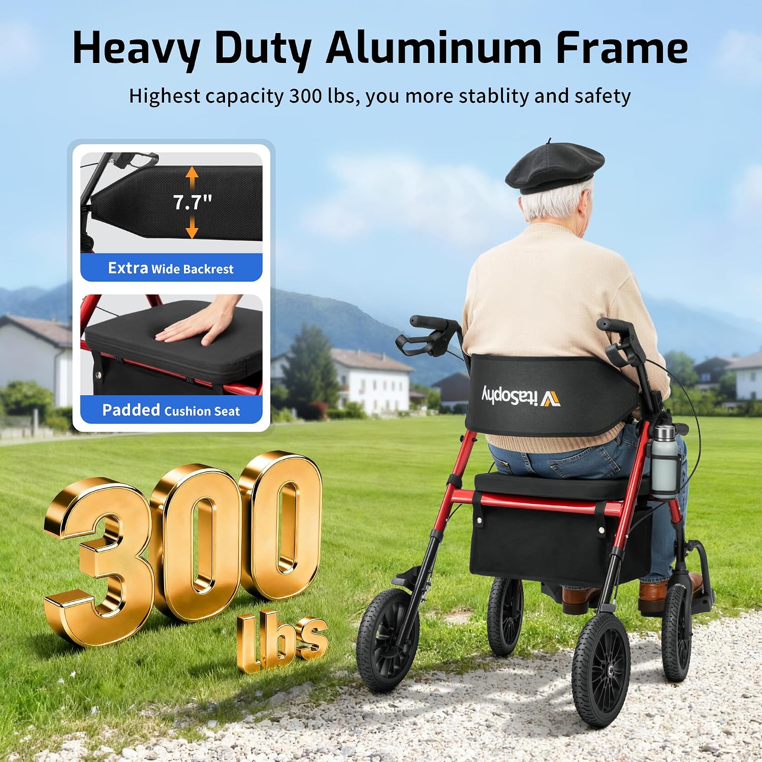 2 in 1 Rollator Wheelchair Combo Walker for Seniors with Seat | Transport-Wheelchair-Lightweight-Foldable with Adjustable Seat and Handle