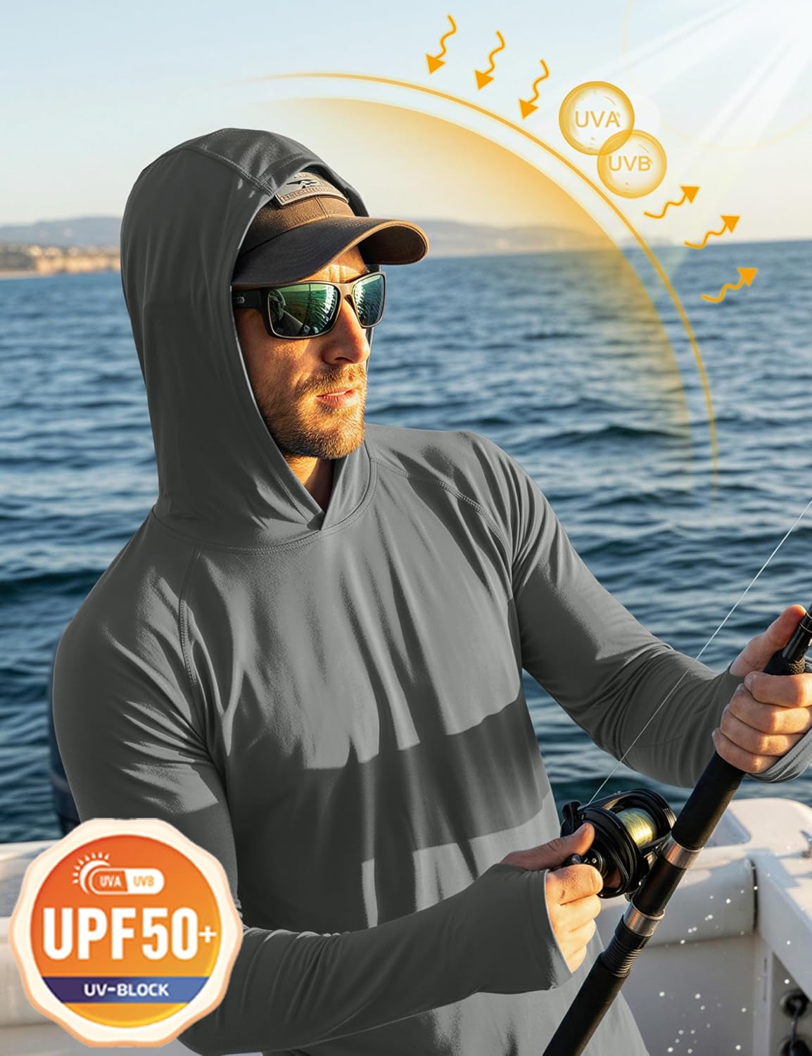 MAGCOMSEN Men's Hooded UPF 50+ Sun Protection T Shirts Long Sleeve Athletic Fishing Shirts Rash Guards