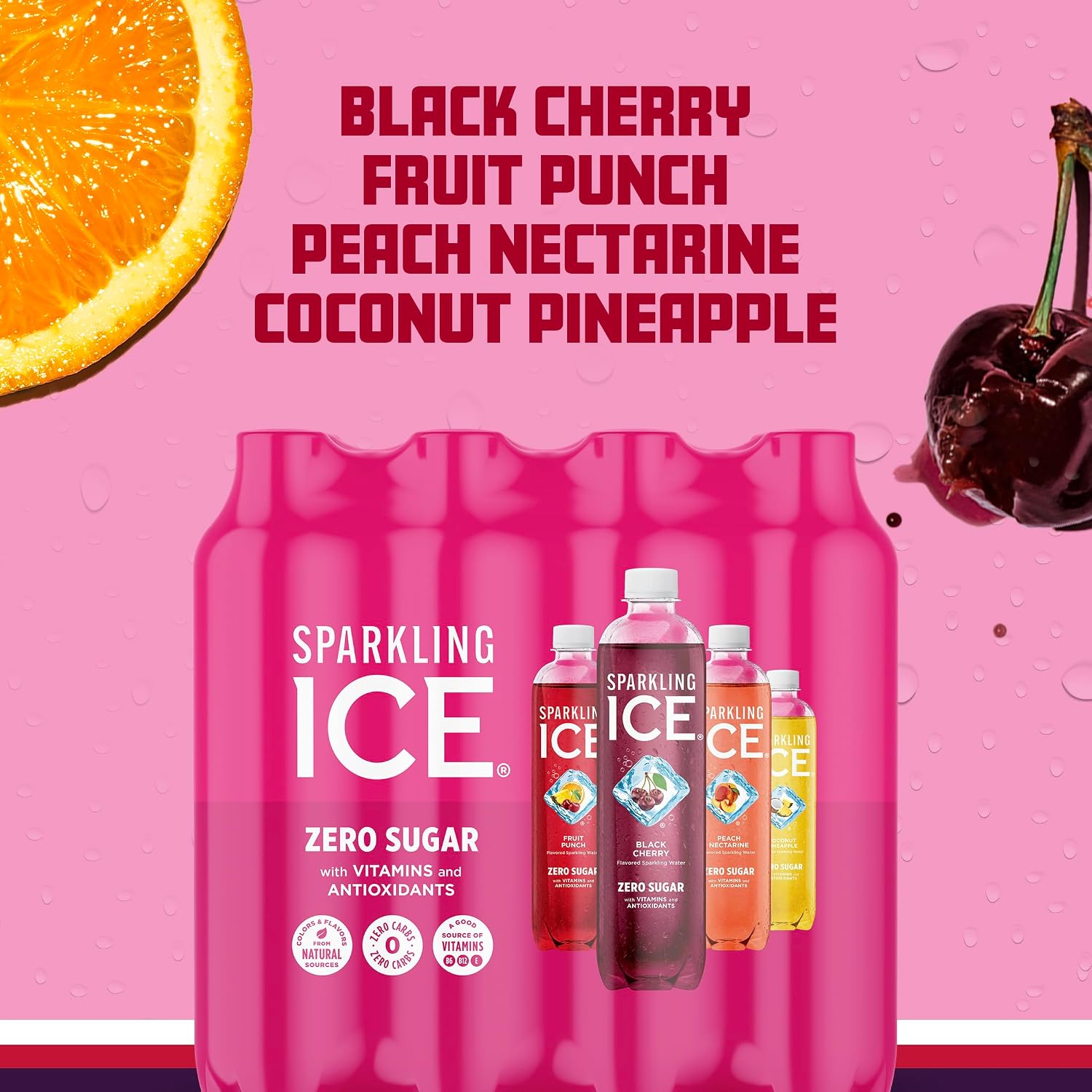 Sparkling Ice Purple Variety Pack, Flavored Water, Zero Sugar, with Vitamins and Antioxidants, 17 fl oz, 12 count (Black Raspberry, Cherry Limeade, Orange Mango, Kiwi Strawberry)