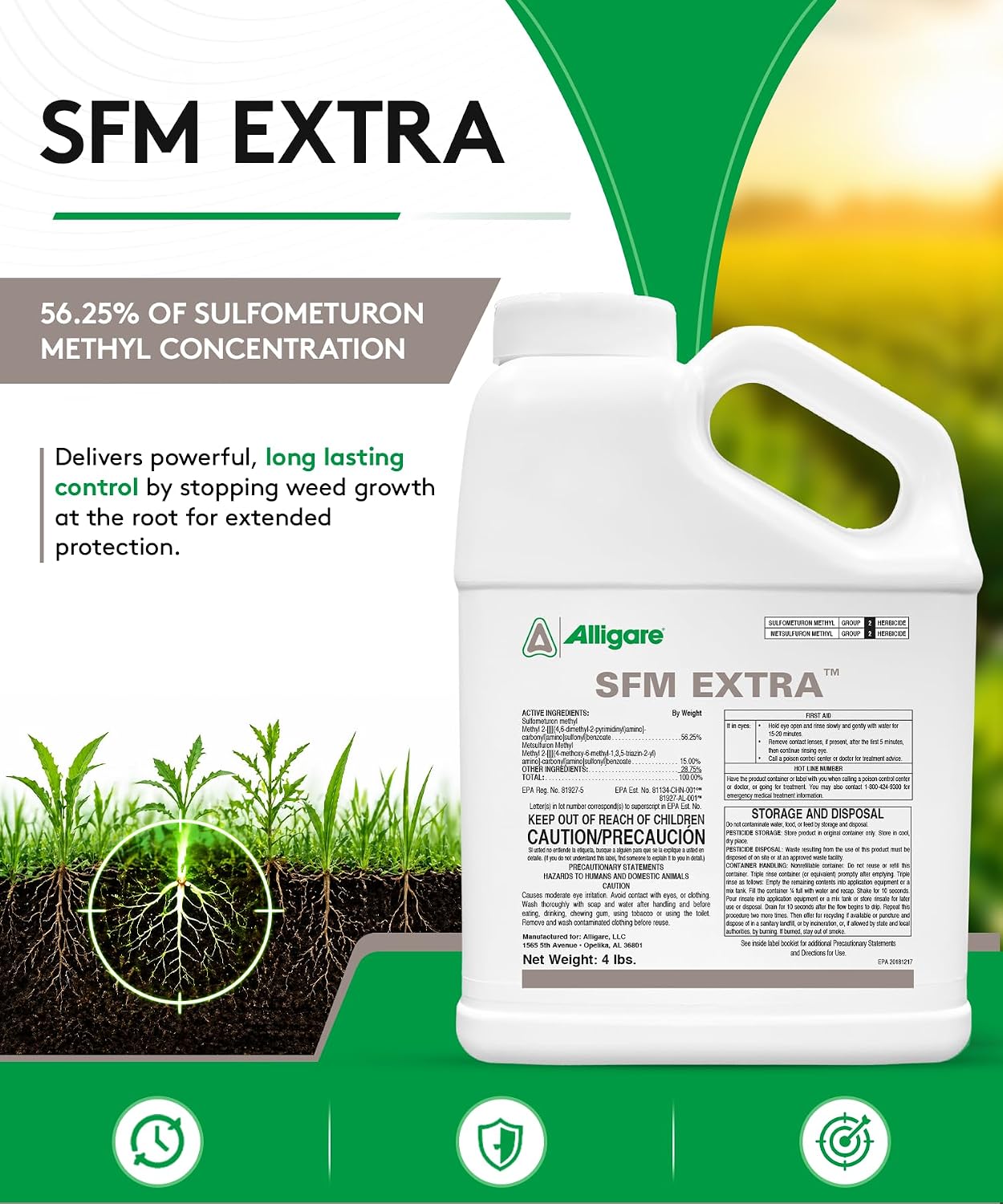ALLIGARE SFM 75 Weed Killer - Broad-Spectrum Pre- and Post-Emergent Weed Killer for Forestry, Rights-of-Way, Industrial & Non-Crop Sites - Low Use Rates, Residual Performance - 3 lb