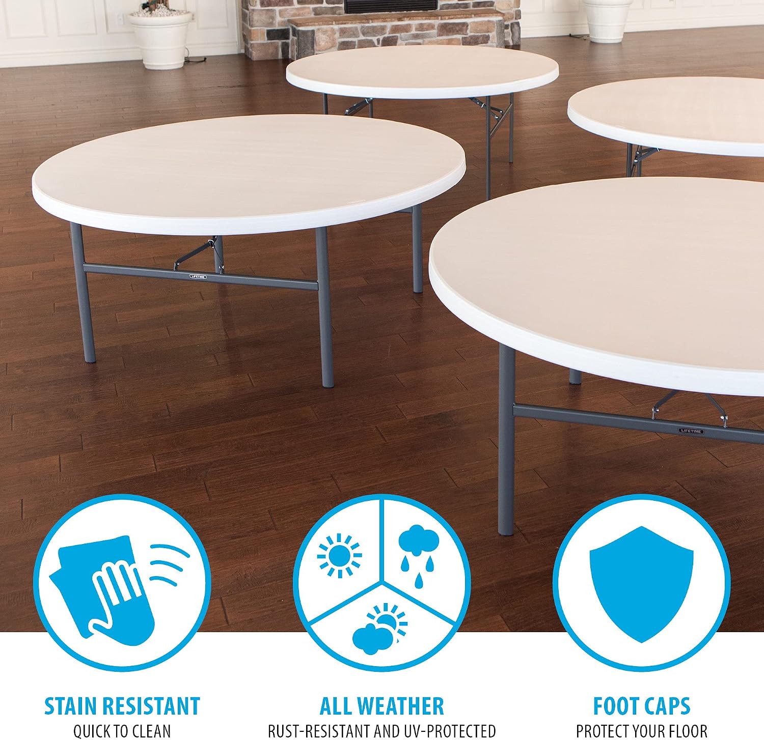 Lifetime 22673 Folding Round Table, 6 Foot, White Granite