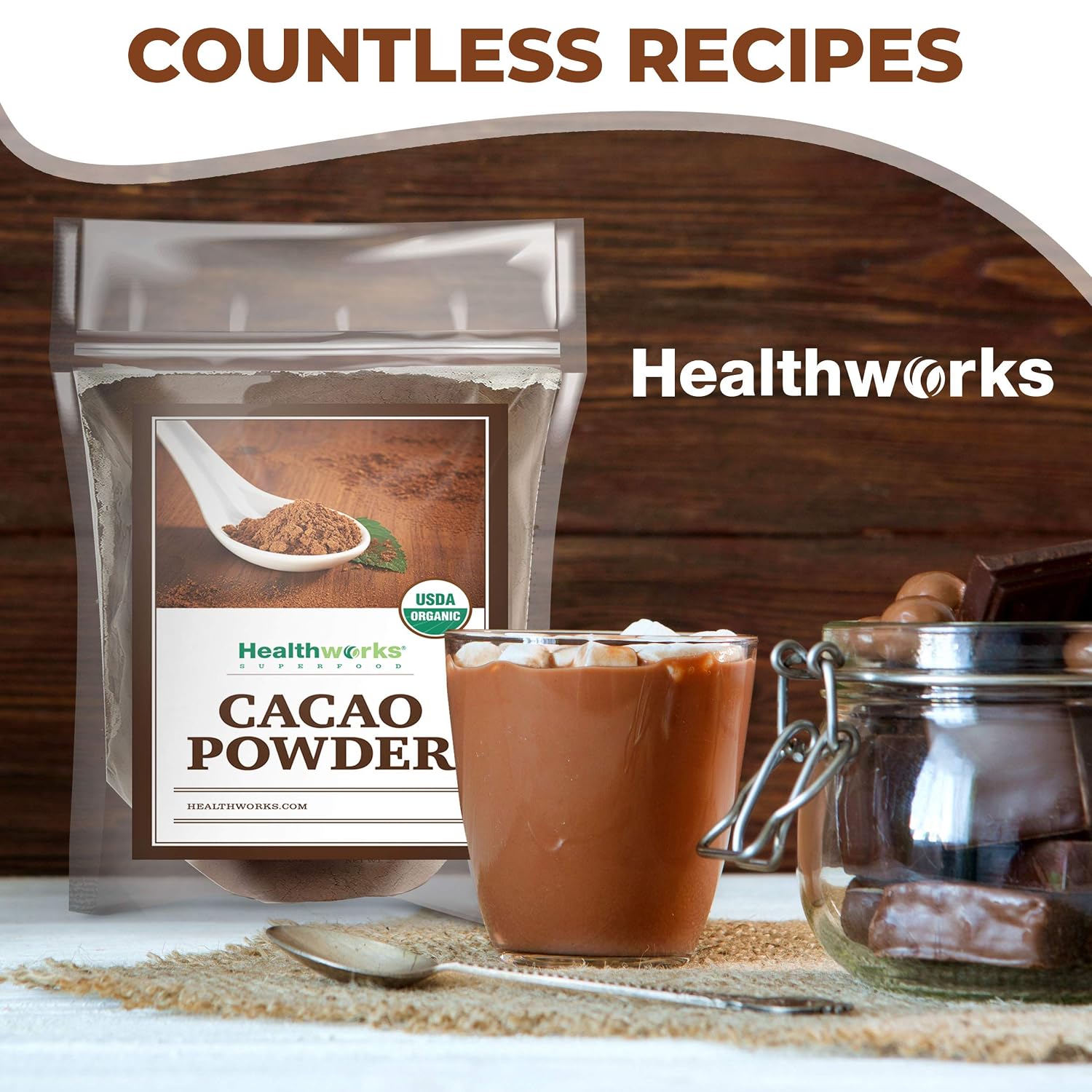 Healthworks Superfoods Organic Cacao Powder 1 lb Unsweetened Vegan Non-GMO | Organic, Unsweetened, Antioxidant, Magnesium, Non-GMO, Vegan, Keto, For Baking, For Smoothies, For Hot Chocolate, Paleo
