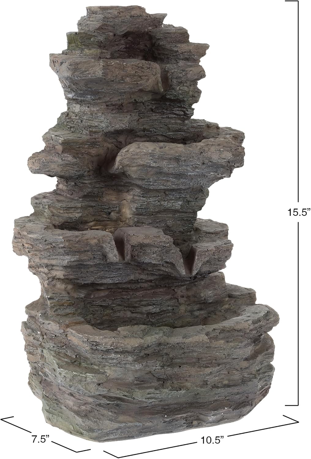 Tabletop Waterfall Fountain with Cascading Rock and LED Lights - Resin Tiered Stones for Office, Patio, and Home Decor by Pure Garden (Gray)