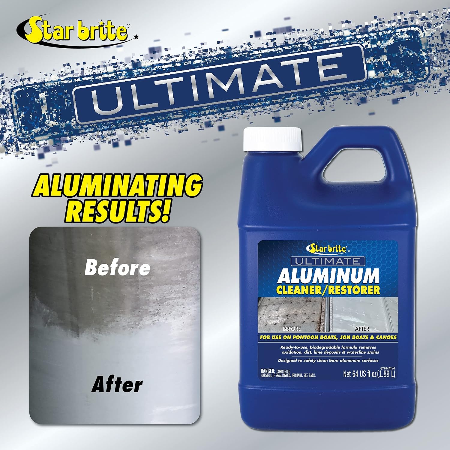 STAR BRITE Ultimate Aluminum Cleaner & Restorer - Aluminum Boat Cleaner - Perfect for Pontoon Boats, Jon Boats & Canoes (NO SPRAYER) - 64 OZ (087762)