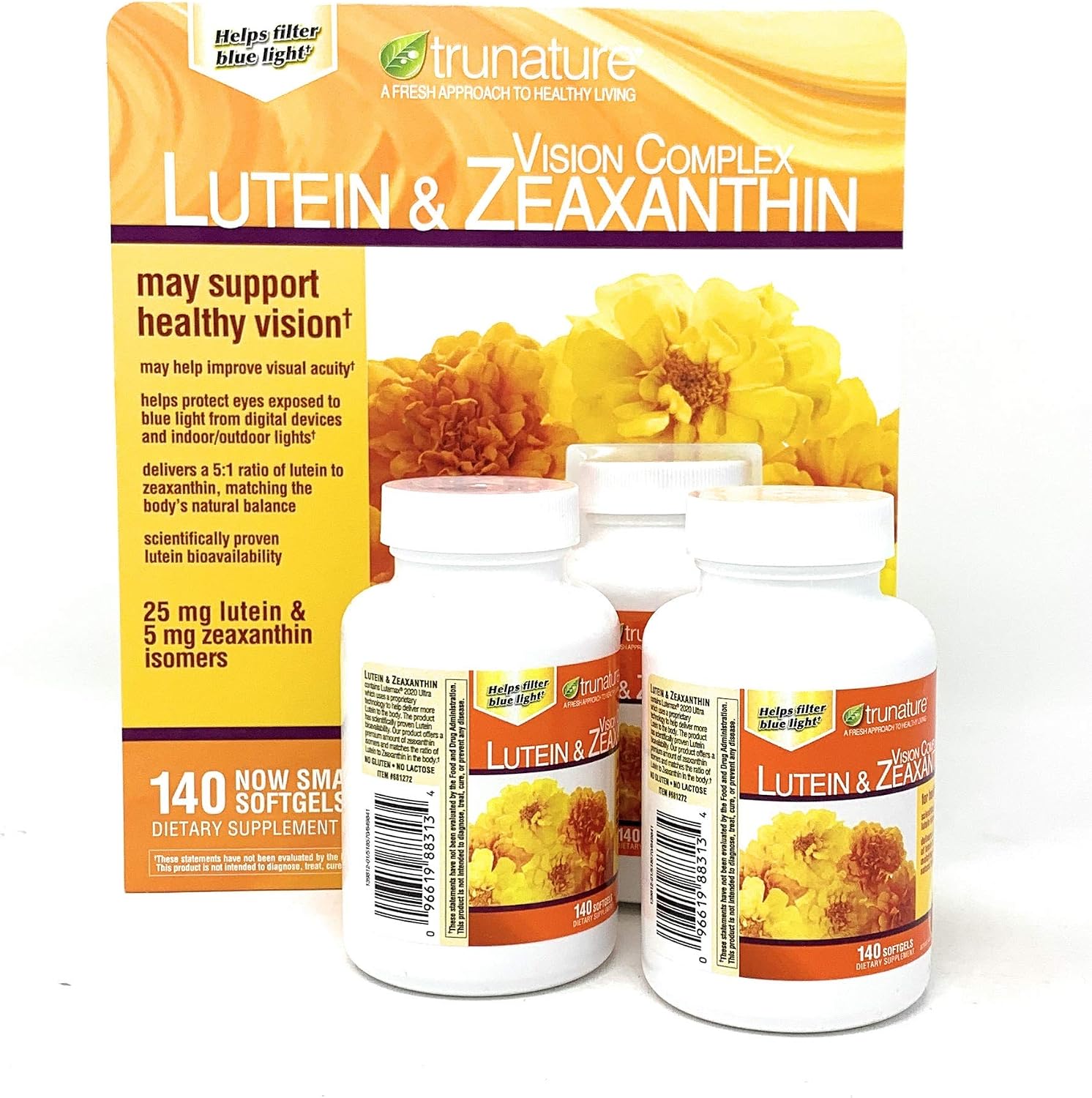 Trunature Vision Softgels Complex Lutein and Zeaxanthin Supplement, 140 Count