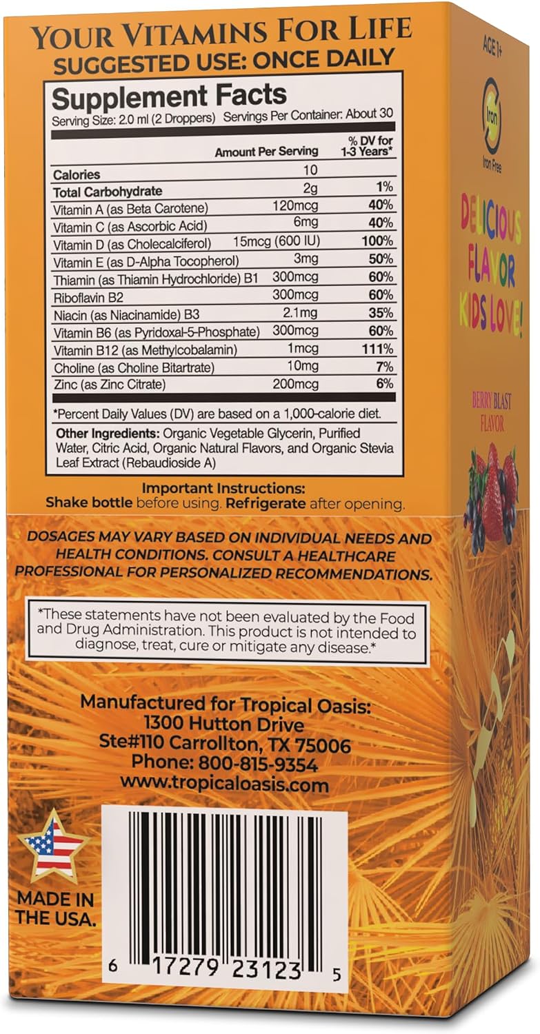 Premium Liquid Multivitamin For Kids | Sugar Free Kids Vitamins | 100% DV of 14 Vitamins for Kids | Multivitamin for Children Ages 4+ | Great Tasting, Non-GMO, Max 98% Absorption Rate- 16 oz, 32 Serv