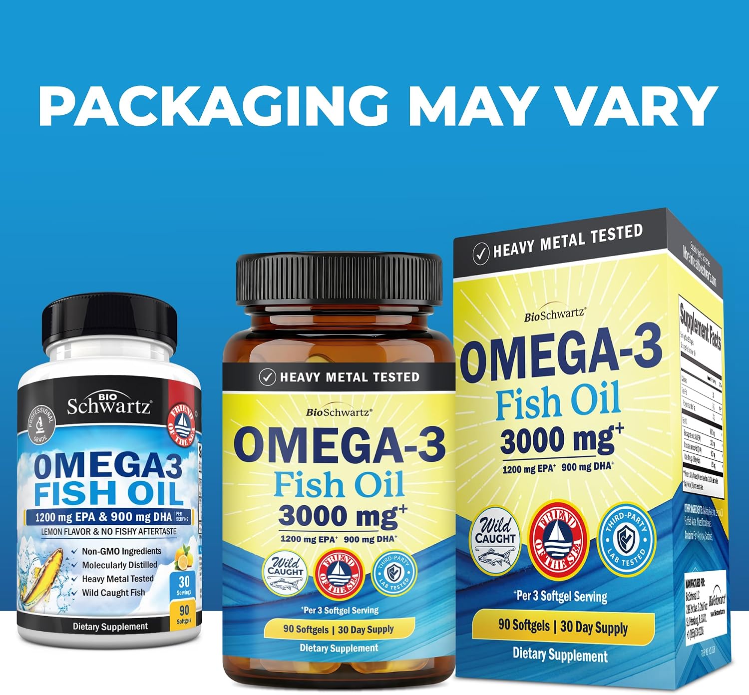 Triple Strength Omega 3 Fish Oil 3000mg for Women and Men, 90 Softgels | High Potency Omega 3 Supplement, Burpless Lemon Flavor Fish Oil - 2250mg Essential Fatty Acids with DHA & EPA, Wild Caught
