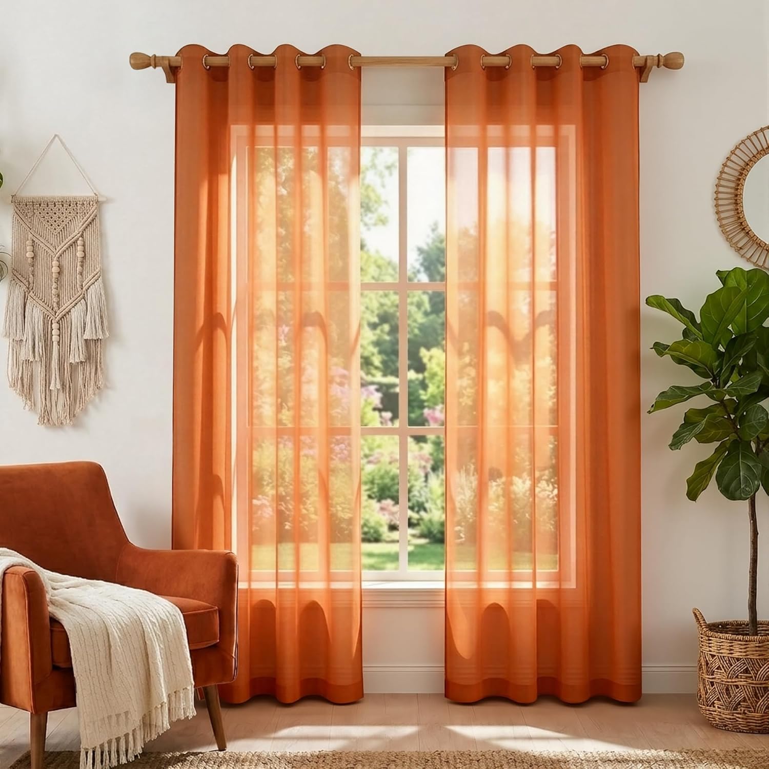 KOUFALL White Sheer Curtains 72 Inches Long for Bedroom Set of 2 Panels Grommet Faux Linen Window Voile Semi Baisc Decorative Sheer Curtains for