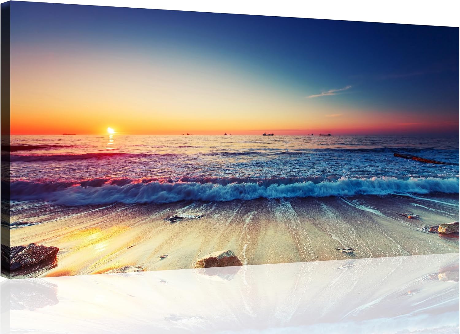 TutuBeer 3 Panel Beach Canvas Wall Art for Home Decor Blue Sea Sunset White Beach Painting the Picture Print on Canvas Seascape the Pictures for Home Decor Decoration,Ready to Hang