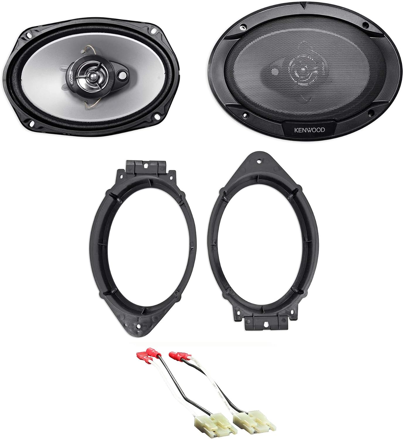 Kenwood KFC-6966S 800 Watt 6x9" 3-Way Car Stereo Speakers Bundle With METRA 82-3004 6x9" Speaker Adapter & METRA 72-4500 Speaker Harness Connector