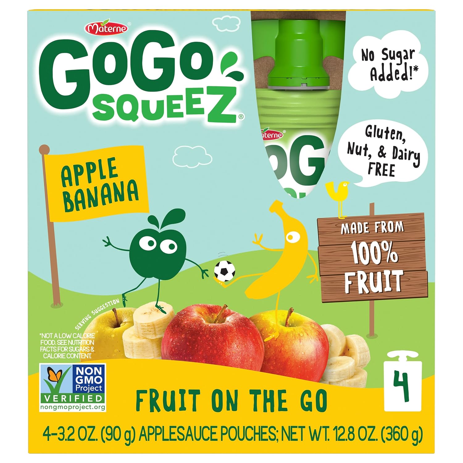 GoGo squeeZ No Sugar Added Applesauce, Apple Apple, 3.2 oz, 48 Count | Kids on the go fruit snack made with applesauce & fruit puree; 3.2 oz pouches, gluten and nut free, recloseable cap, BPA-free