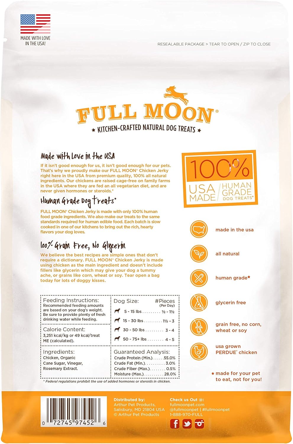 Full Moon Chicken Jerky Healthy All Natural Dog Treats Human Grade Made in USA Grain Free, 1.5 Pound (Pack of 1)