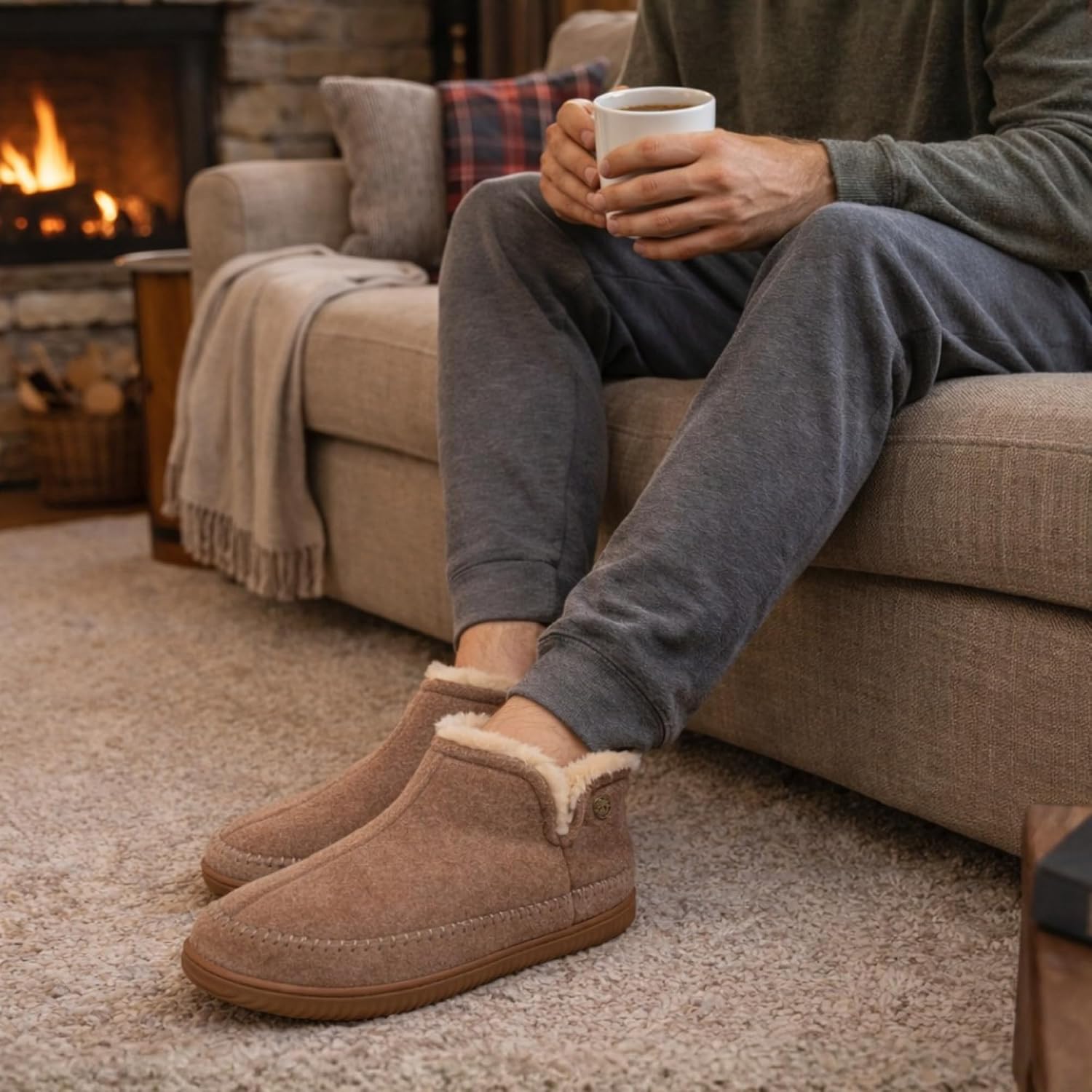 Dearfoams Men's Memory Foam Indoor House Slippers Brixen Ankle Boot House Shoes - Gifts for Men