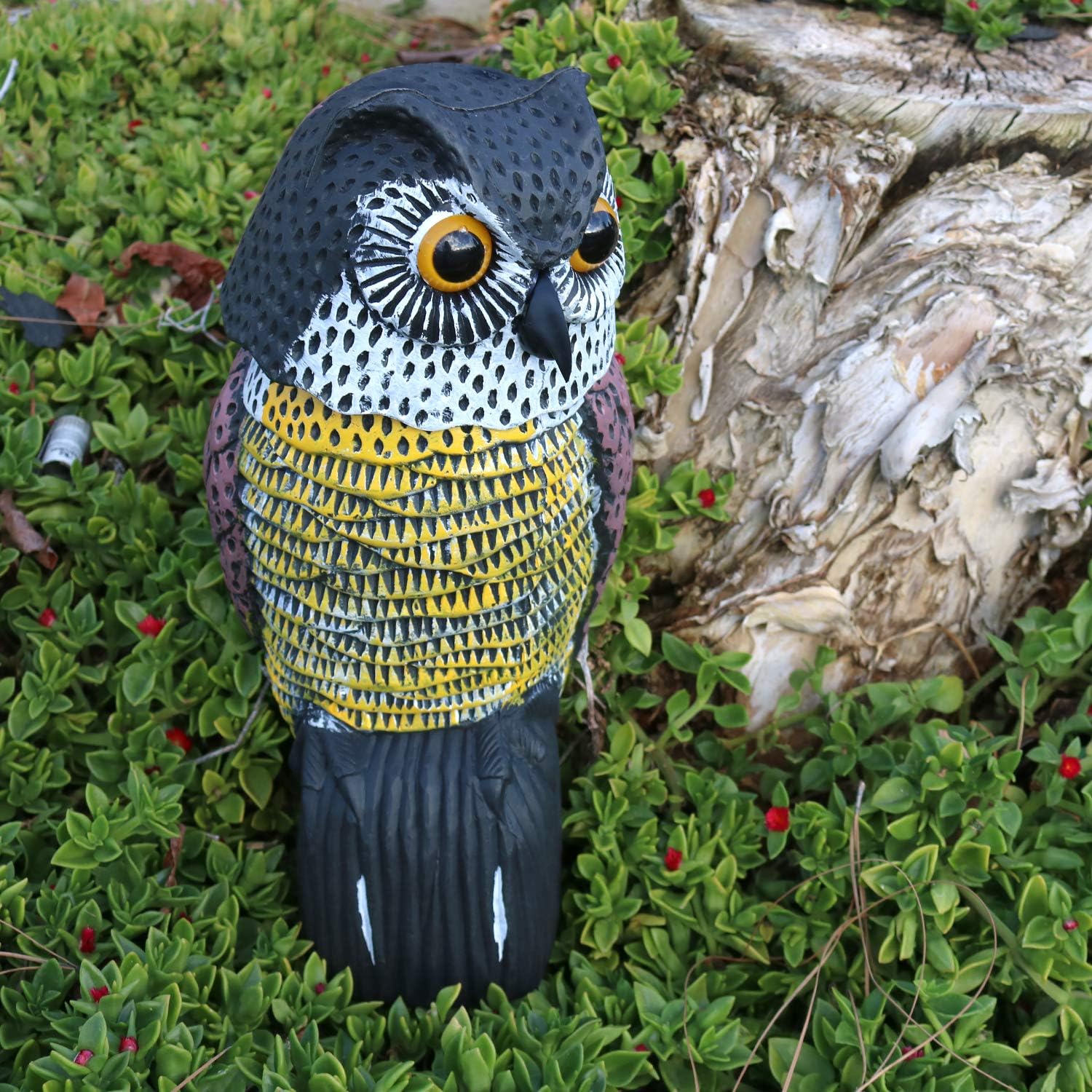 GiftExpress 16" Large Owl Decoy with Rotating Head – Realistic Garden Statue Bird & Squirrel Deterrent