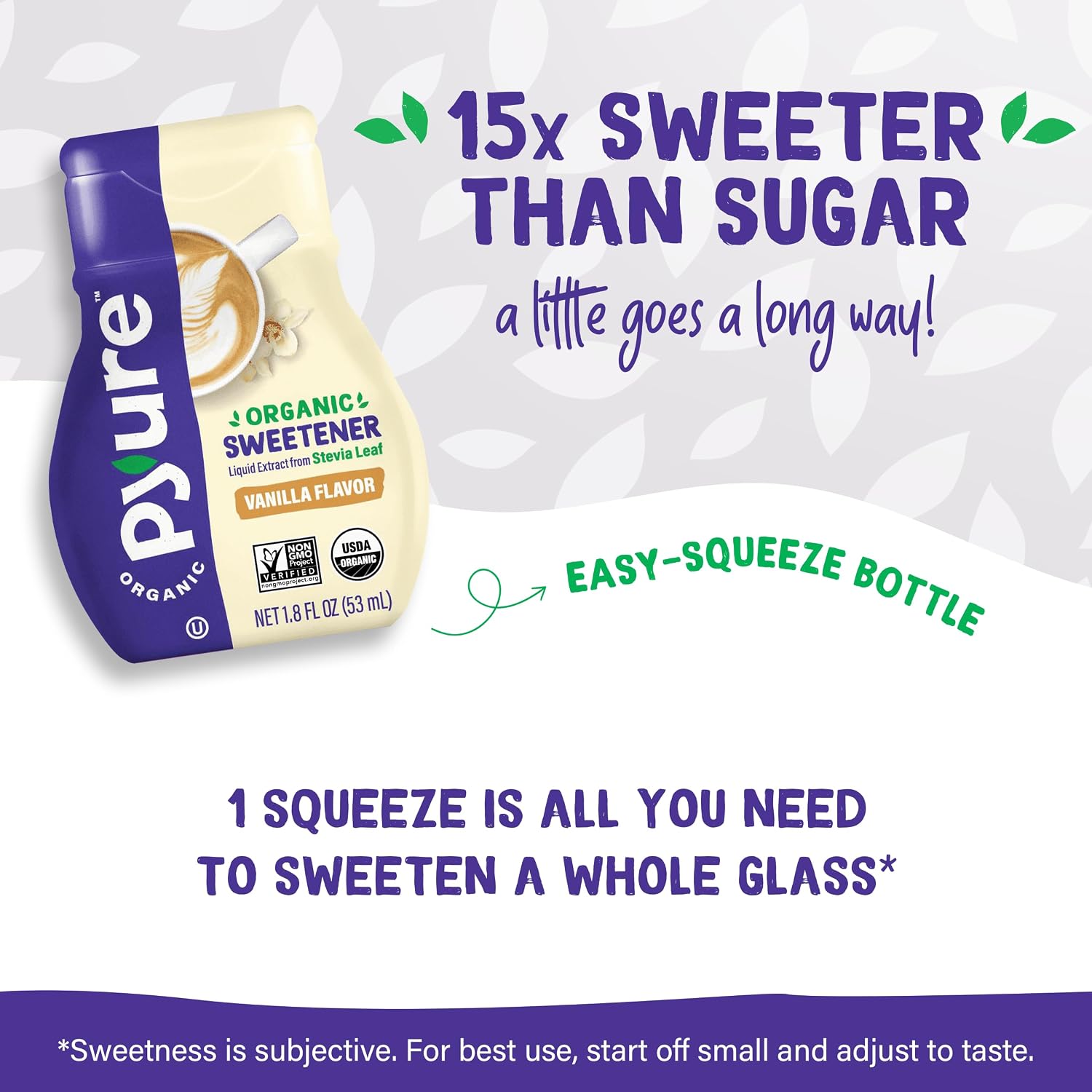 Pyure Organic Vanilla Stevia Liquid Sweetener | Sugar-Free Stevia Drops | Keto Sugar Substitute | Zero Calorie, Zero Carb, Zero Sugar | Liquid Sweetener for Coffee, Tea, Baking | 1.8 fl oz Bottle