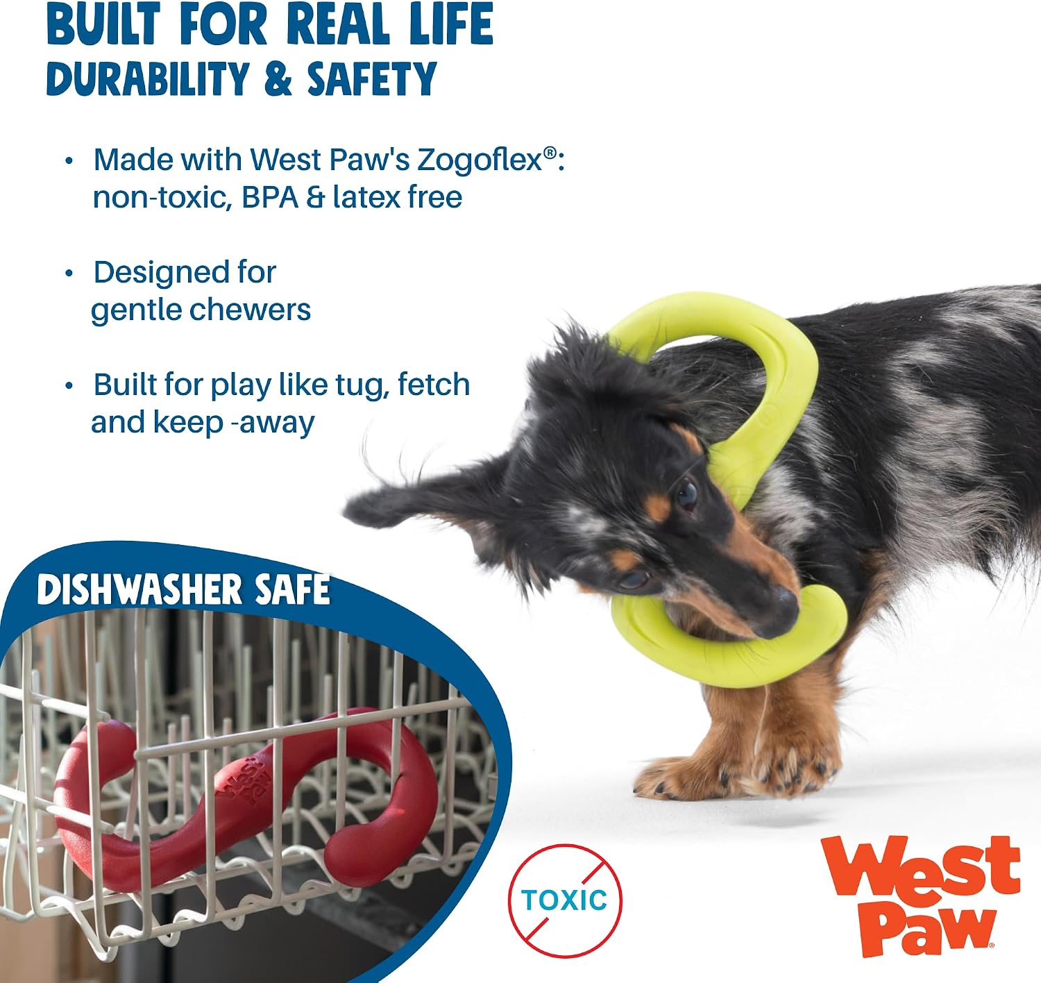 West Paw Zogoflex Bumi Dog Tug Toy – S-Shaped, Lightweight Chew Toys for Fetch, Play