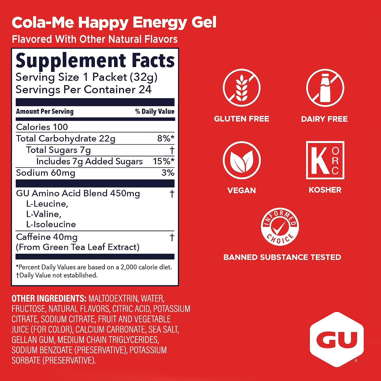GU Energy Original Sports Nutrition Energy Gel, Vegan and Dairy-Free On-the-Go Energy for Any Workout, Vanilla Bean, 8-Count