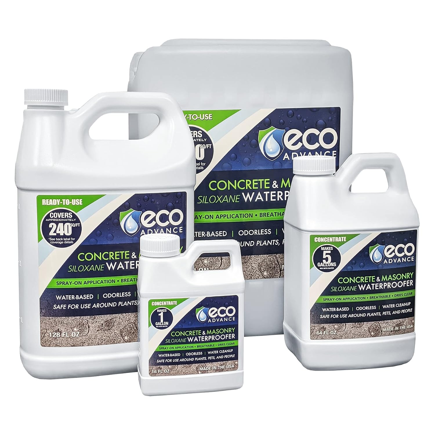 Concrete/Masonry Siloxane Odorless Spray-On Application Waterproofer, Safe for Use Around Plants, Pets, and People, 1 Gallon
