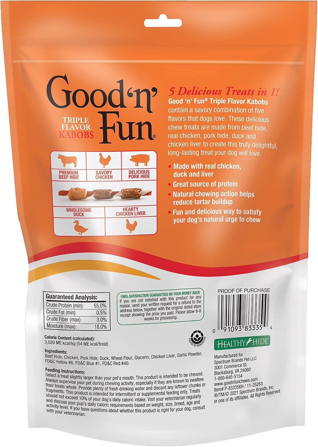Good 'n' Fun Kabobs Long-Lasting Dog Treat Made With Real Protein, 18 Count | Premium Chicken, Pork and Beef Hide Chew, Supports Dental Health and Mental Stimulation, For Adult Dogs