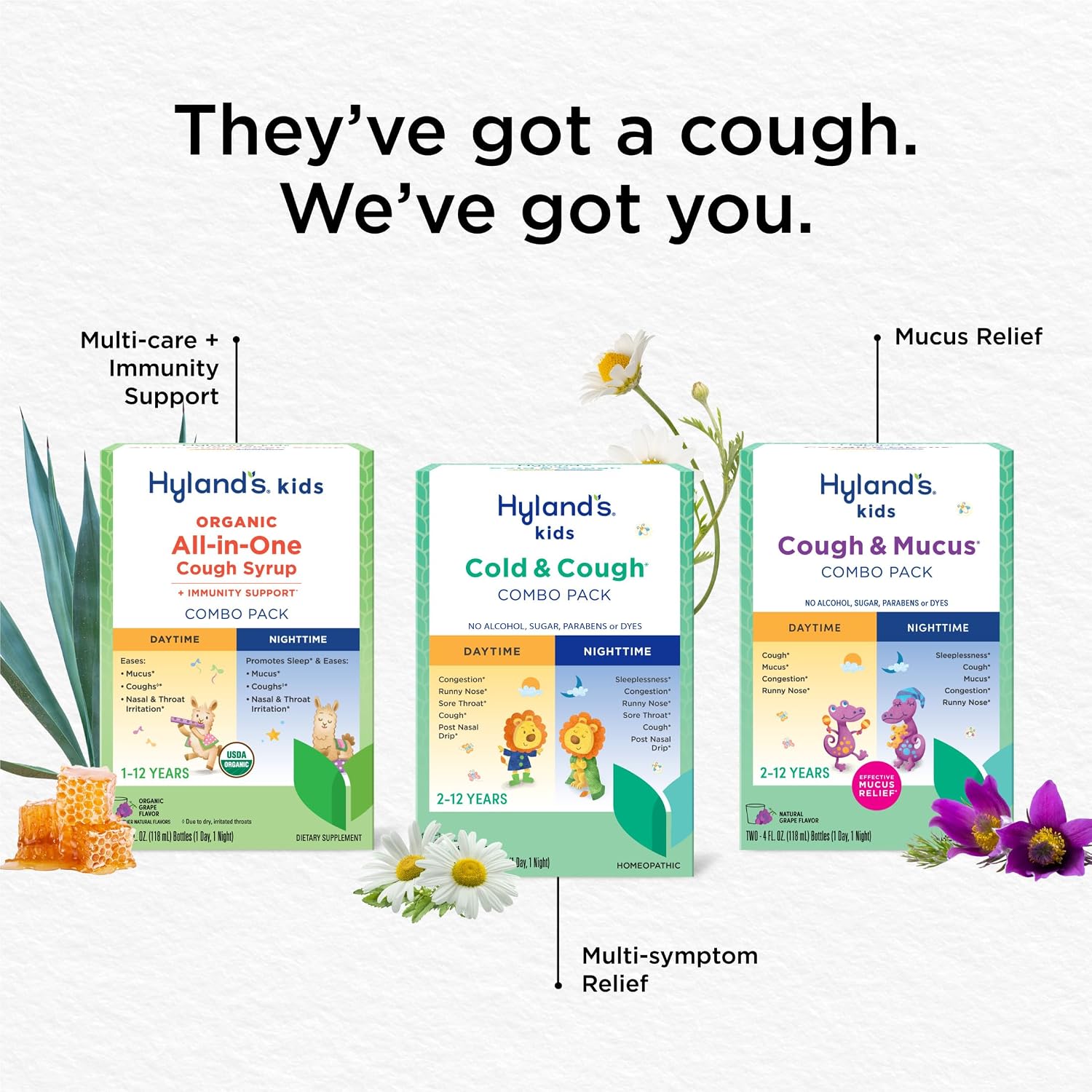 Hyland's Kids Cold and Cough, Day and Night Combo Pack, Cold Medicine for Ages 2 and up, Syrup Cough Medicine for Kids, Nasal Decongestant, 4 Fl Oz (Pack of 2)