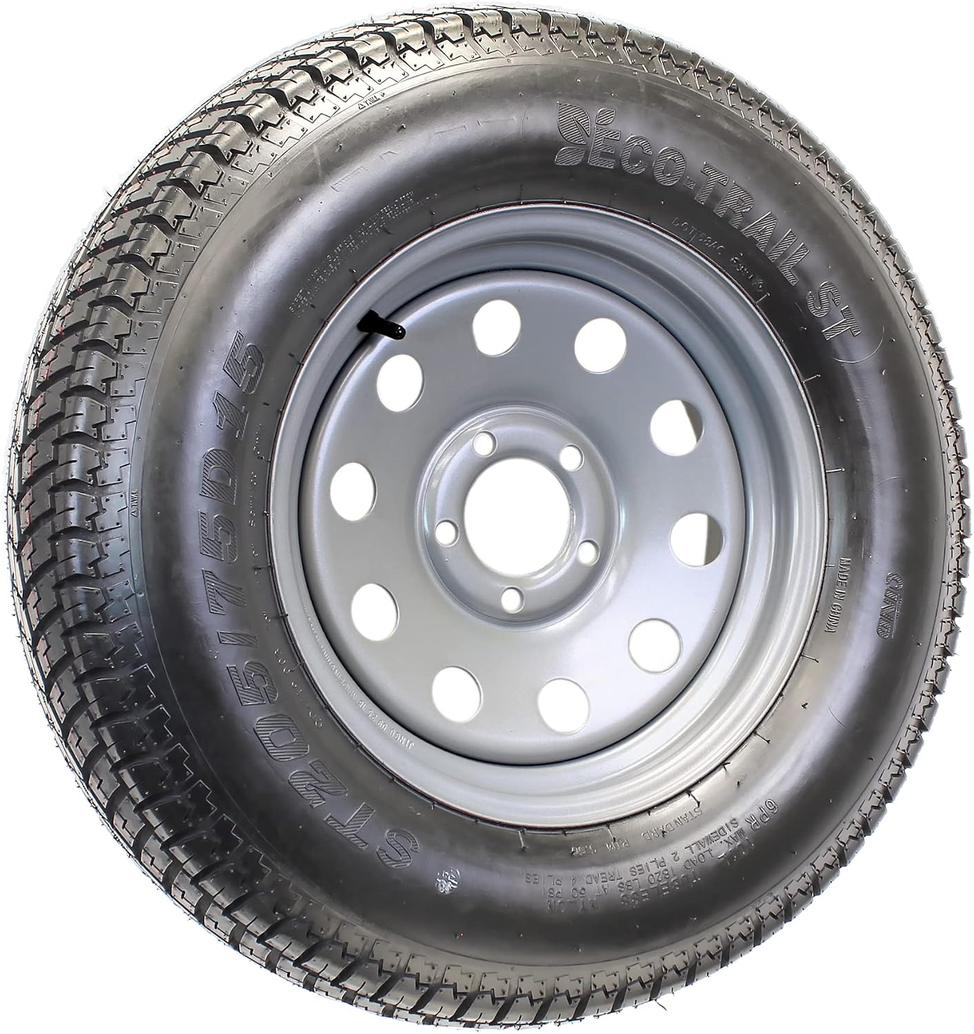 eCustomrim Trailer Tire Rim Assembly 205/75D15 F78-15 LRC 5 Lug Silver | 15 Inch Load Range C 6 Ply Tire
